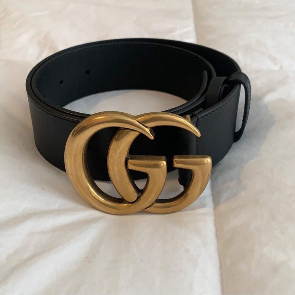 Gucci Black Leather Belt with Gold GG Emblem